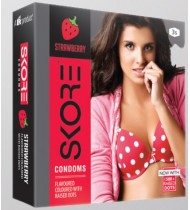 SKORE - Strawberry Climax Delay With Raised Dots Condom 3 pcs